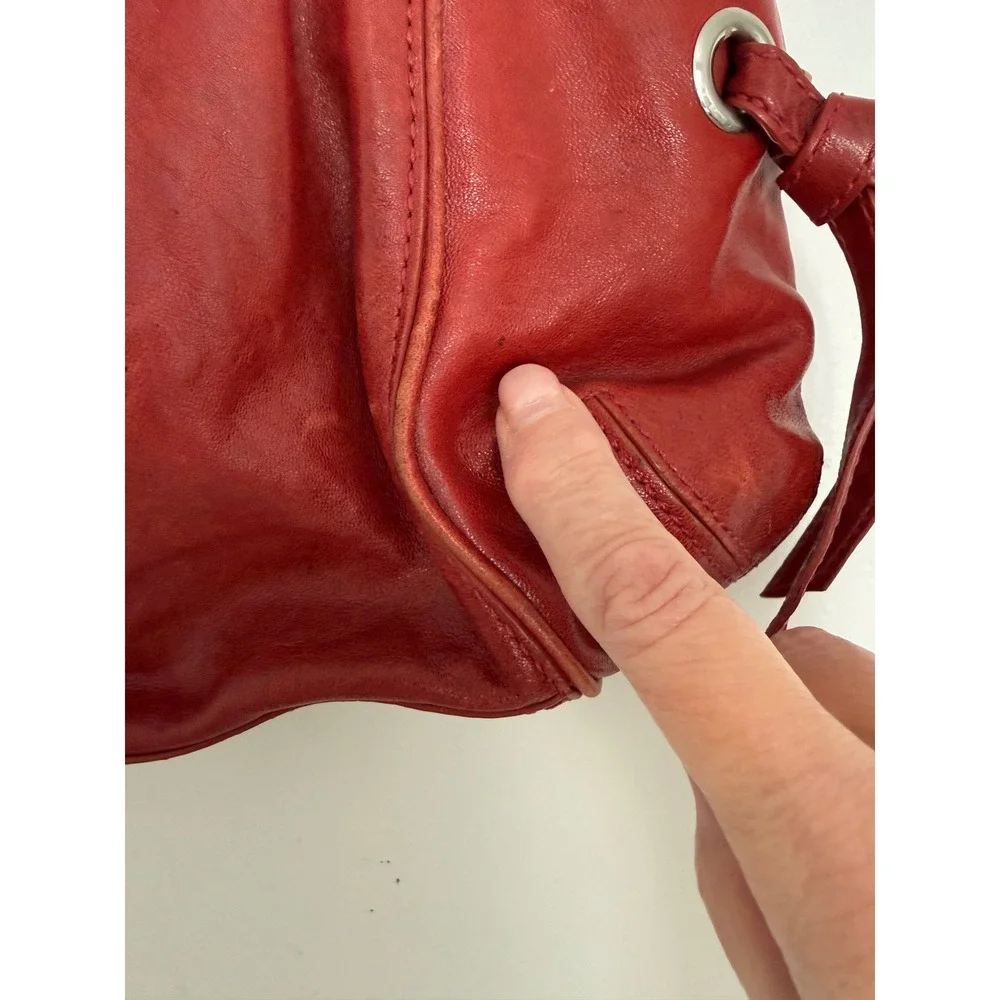 Y2K VTG Cole Haan 90s Rust Burnt Orange Leather Hobo Shoulder Bag Purse Tassles